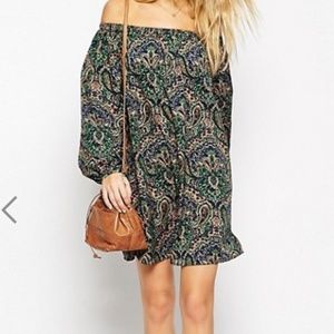 ASOS • Paisley Print Off Shoulder Swing Dress